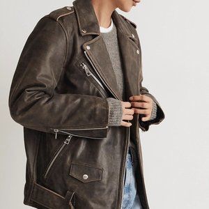 Madewell Distressed Leather Oversized Motorcycle Jacket
